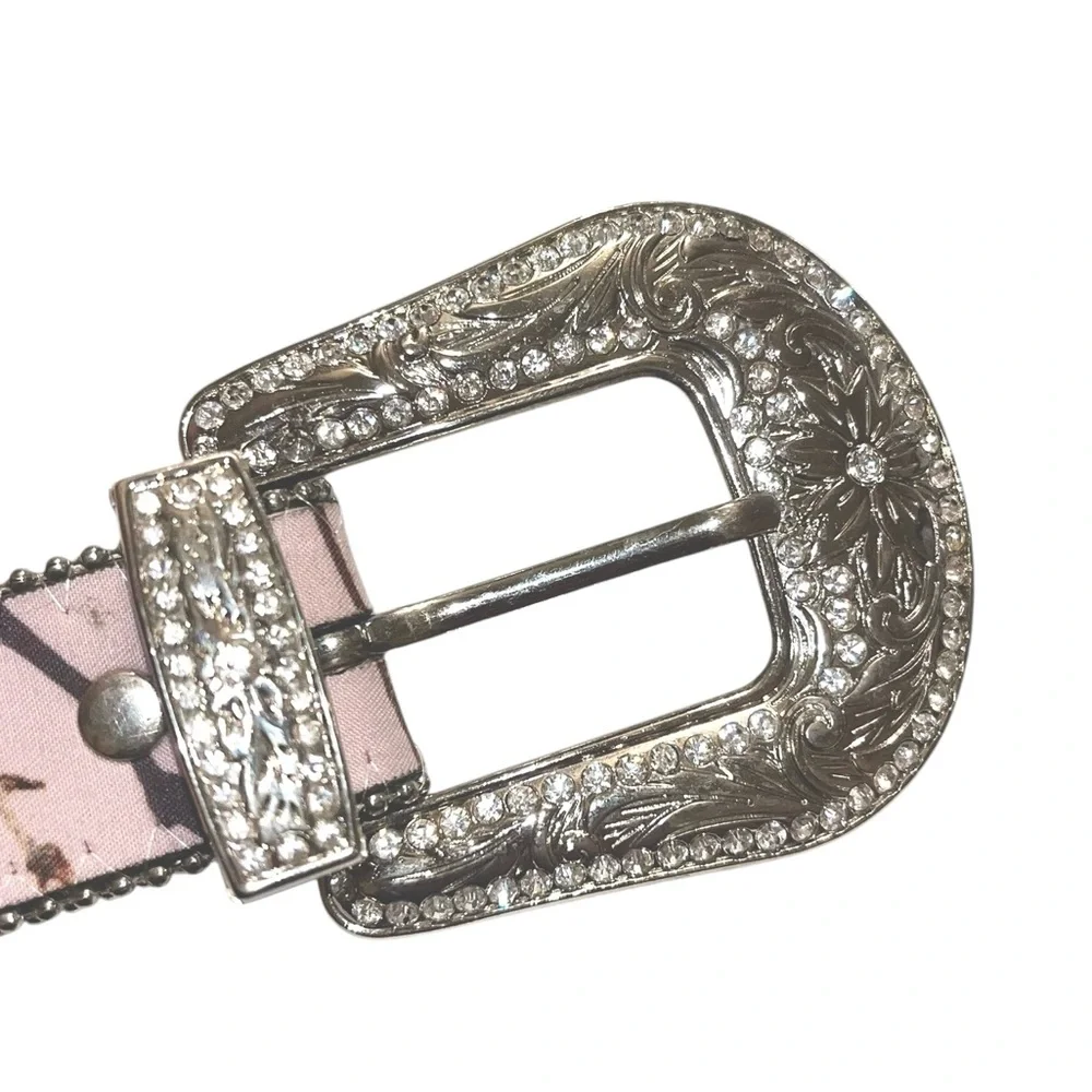 Girls Nocona Pink Camo Rhinestone Western Belt - Size 28